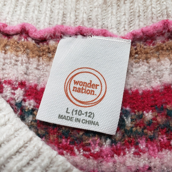 Wonder Nation Fairisle Sweater Girls Large 10-12 White Pink Holiday Winter Cozy - Picture 3 of 16